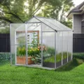 Gewächshaus Aluminium für den Garten |Mit 8 cm dickeres Fundament| 182*190*195 cm | Vielseitig nutzbar als Treibhaus Gartenhaus winterfest Aufzucht Tomatenhaus Frühbeet und Pflanzenhaus silber - Thumbnail 8