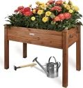 needs&wants® Großes Hochbeet aus Holz für Garten Balkon Terrasse, Pflanzkasten Bausatz XL rechteckig schmal mit Vlies-Folie, Kräuterbeet Pflanzenkasten deko, 121 x 63 x 75 cm, dunkel-braun - Thumbnail 8