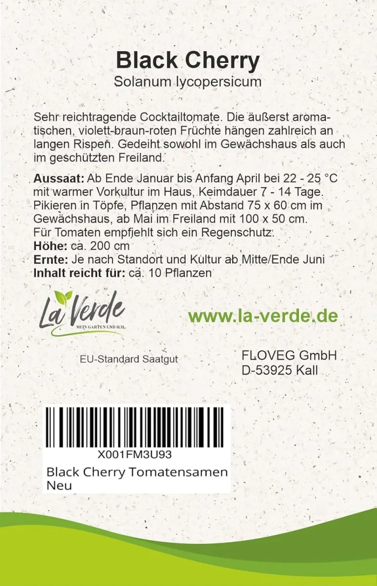 La Verde MEIN GARTEN UND ICH. Black Cherry Tomatensamen für ca. 10 Pflanzen, aromatische Kirschtomate, süß-fruchtige Früchte, Saatgut ohne Gentechnik – Bild 2