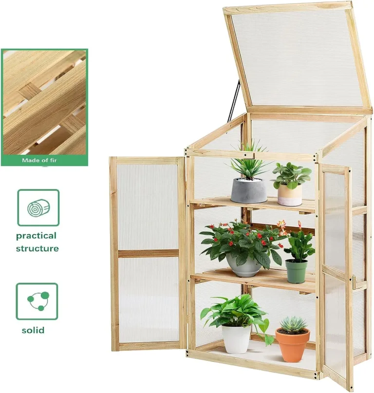 GIANTEX Frühbeet Mini-Gewächshaus, Frühbettkasten Treibhaus Holzrahmen, Bettkasten mit geneigtem Dach, Gewächshaus Pflanzenbeet für Garten Balkon (60x45x100 cm) – Bild 4