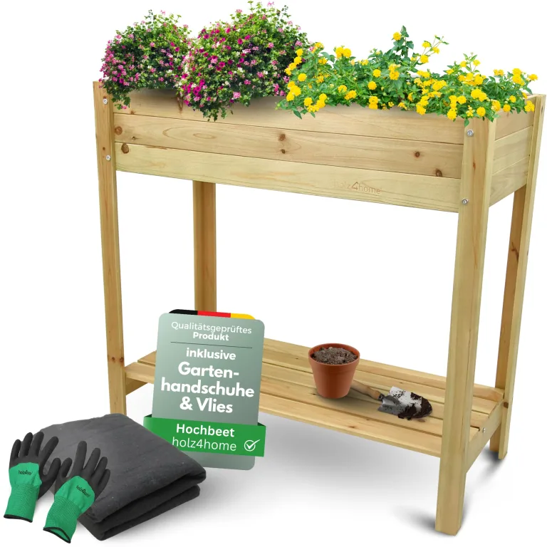 holz4home® Hochbeet inkl. Vlies-, Einlegevlies Naturholz Tanne Braun | 80x37x78 cm I Hochwertiges Tannenholz I Ideal für den kleinen Garten, Terrasse oder Balkon – Bild 1