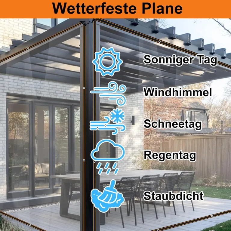 BeGrit 3M x 4M wasserdichte Transparente Plane mit Ösen Wetterfeste Plane Transparente Strapazierfähige Vordächer und Planen enthalten Spanngummi für Gartenmöbel Pflanzen Gewächshaus Pet Hutch Dach – Bild 4