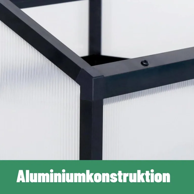 Gewächshaus Alu Frühbeet Hochbeet Tomatenhaus, Aufzuchtstation für Pflanzen Treibhaus, mit UV-Schutz Doppeldach lichtdurchlässig Scharnieren Frühbeetaufsatz, 117 x 97 x 52,5 cm, Schwarz, 10kg – Bild 6