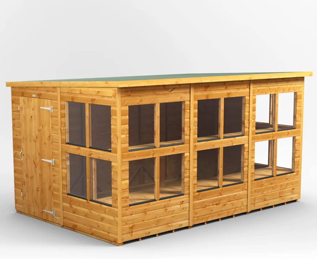 Powersheds Pultdach Holz-Gewächshaus mit Sicherheitsfunktionen, PVC-Fensterbänke, Tür & Fenster anpassbar, aus 12 mm extra dickem Qualitätsholz & gehärtetem Glas