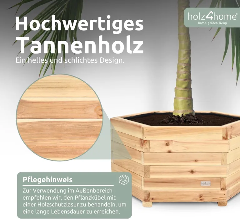 holz4home® Outdoor Pflanzkübel XL I 6-Eckig aus Tannenholz I inkl. Gartenhandschuhe & Vlies I Blumentopf Terrasse aus Holz I Pflanzkasten Pflanztopf Blumenkübel Balkon – Bild 3