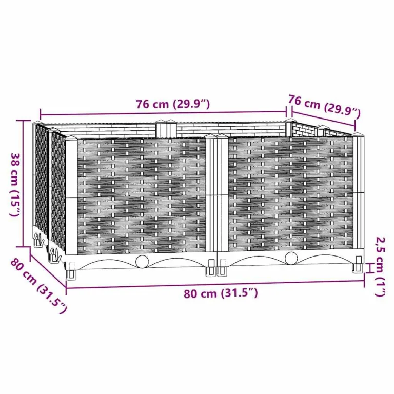 vidaXL Hochbeet Pflanzkasten Pflanzbeet Gemüsebeet Blumenbeet Blumenkasten Frühbeet Gartenbeet Pflanzkübel Blumenkübel 80x80x38cm Polypropylen – Bild 3