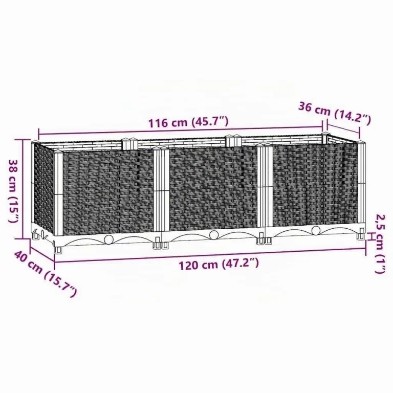vidaXL Hochbeet 120 x 40 x 38 cm Polypropylen – Bild 3