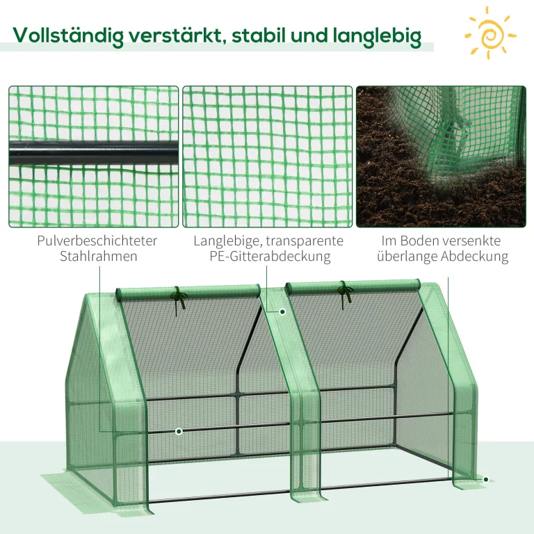 Outsunny Gewächshaus mit Reißverschlussfenster, Winterfest Foliengewächshaus aus Stahl, Treibhaus für Balkon, Garten, 180 x 90 x 90 cm, Tomatenhaus für Tomaten, Gemüse, Blumen, Grün – Bild 4