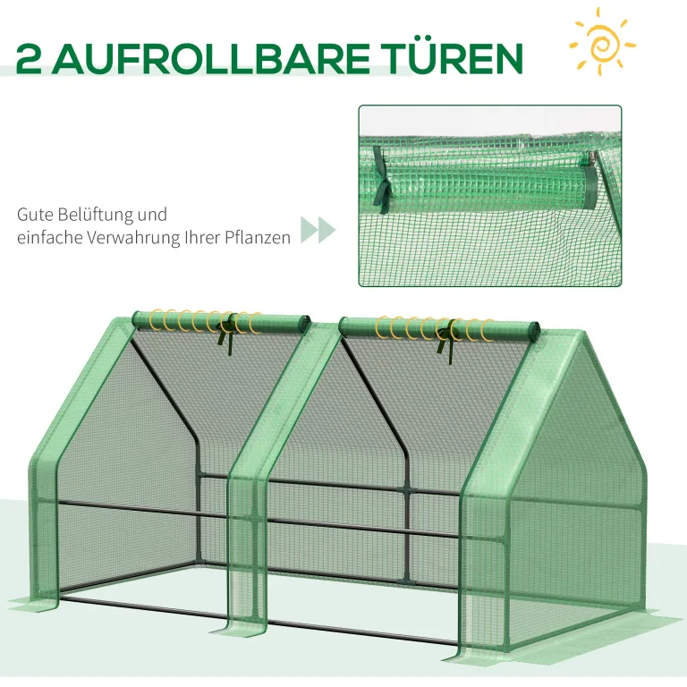 Outsunny Gewächshaus mit Reißverschlussfenster, Winterfest Foliengewächshaus aus Stahl, Treibhaus für Balkon, Garten, 180 x 90 x 90 cm, Tomatenhaus für Tomaten, Gemüse, Blumen, Grün – Bild 6