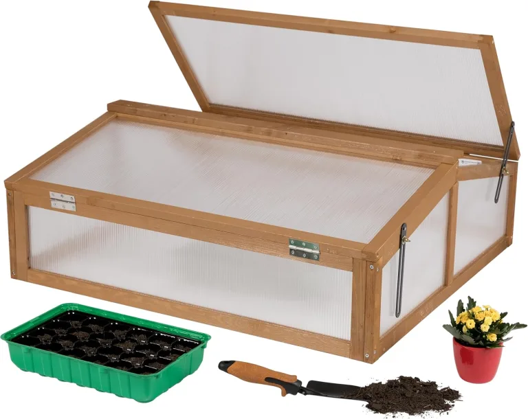 needs&wants® Frühbeet Aufsatz klein aus Holz Bausatz, Frühbeetkasten mit Abdeckung Gewächshaus mit Deckel wetterfest für Garten Balkon Outdoor, Polycarbonat, dunkel-braun – Bild 1