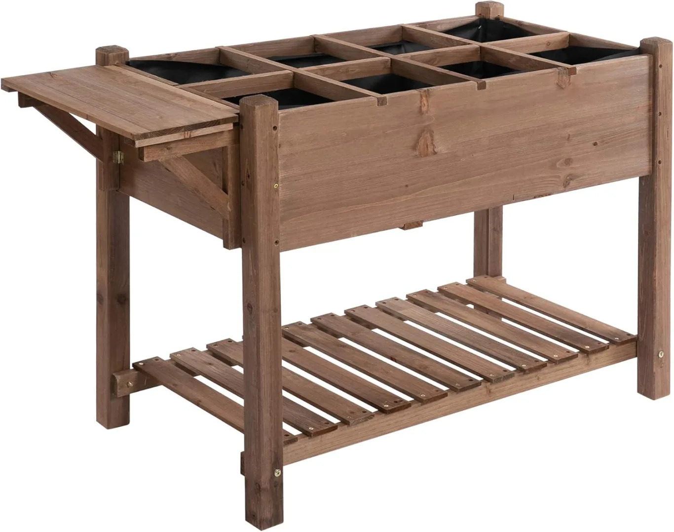 Outsunny Hochbeet Pflanzkasten mit 8 geteilten Gittern Faltbare Ablage Blumenkasten Blumentopf Kräuterbeet Massivholz Braun 123 x 54 x 80 cm - Bild 1