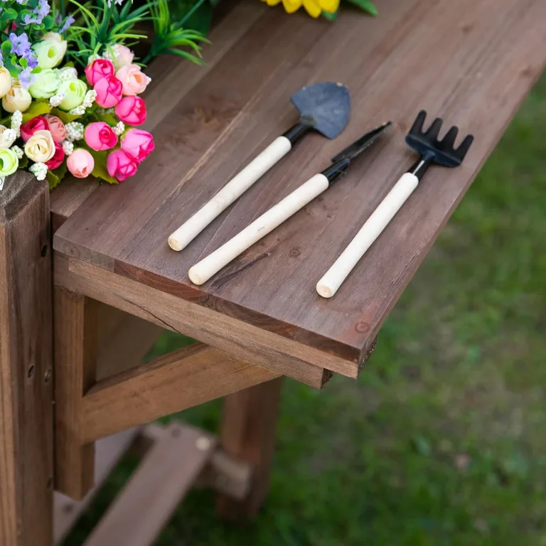 Outsunny Hochbeet Pflanzkasten mit 8 geteilten Gittern Faltbare Ablage Blumenkasten Blumentopf Kräuterbeet Massivholz Braun 123 x 54 x 80 cm – Bild 6