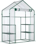 Outsunny Foliengewächshaus begehbares Gartenhäuschen Tomatengewächshaus Treibhaus Frühbeet mit 6 Regalen Transparent Stahl PVC-Kunststoff 142 x 73 x 195 cm - Thumbnail 1