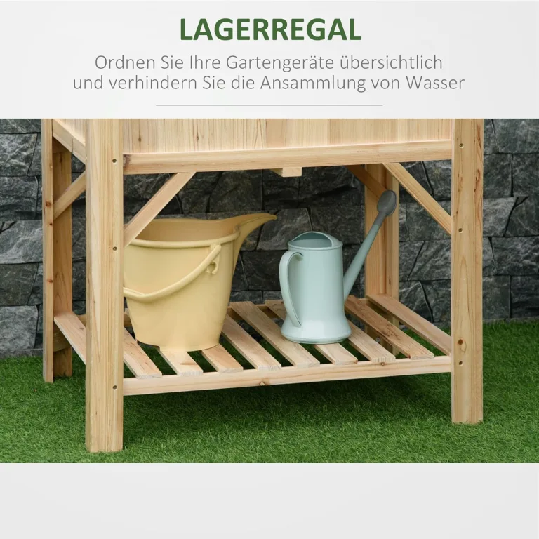 Outsunny Hochbeet Holz mit 6 getrennten Anbauflächen Pflanztisch Blumenkasten Vliesstoff Natur 78,5 x 58 x 81 cm – Bild 4