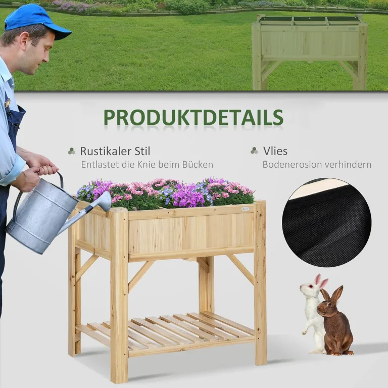 Outsunny Hochbeet Holz mit 6 getrennten Anbauflächen Pflanztisch Blumenkasten Vliesstoff Natur 78,5 x 58 x 81 cm – Bild 5