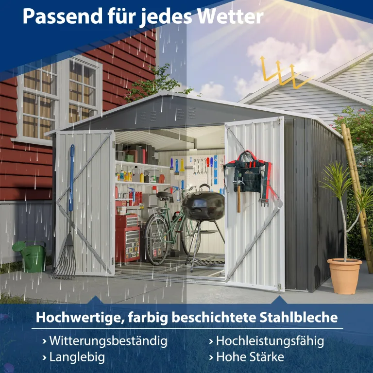 Thanaddo Gerätehaus Metall Groß Geräteschuppen 300x250x191 cm mit Fundamentrahmen, Wetterfest Gartenhaus mit Belüftungslöcher & Abschließbarer Tür, Gartenschuppen für Outdoor Garten, Schwarz – Bild 5