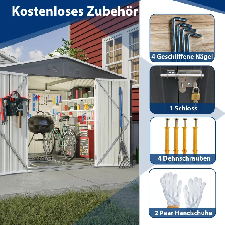Thanaddo Gerätehaus Metall Groß Geräteschuppen 300x250x191 cm mit Fundamentrahmen, Wetterfest Gartenhaus mit Belüftungslöcher & Abschließbarer Tür, Gartenschuppen für Outdoor Garten, Schwarz – Bild 7
