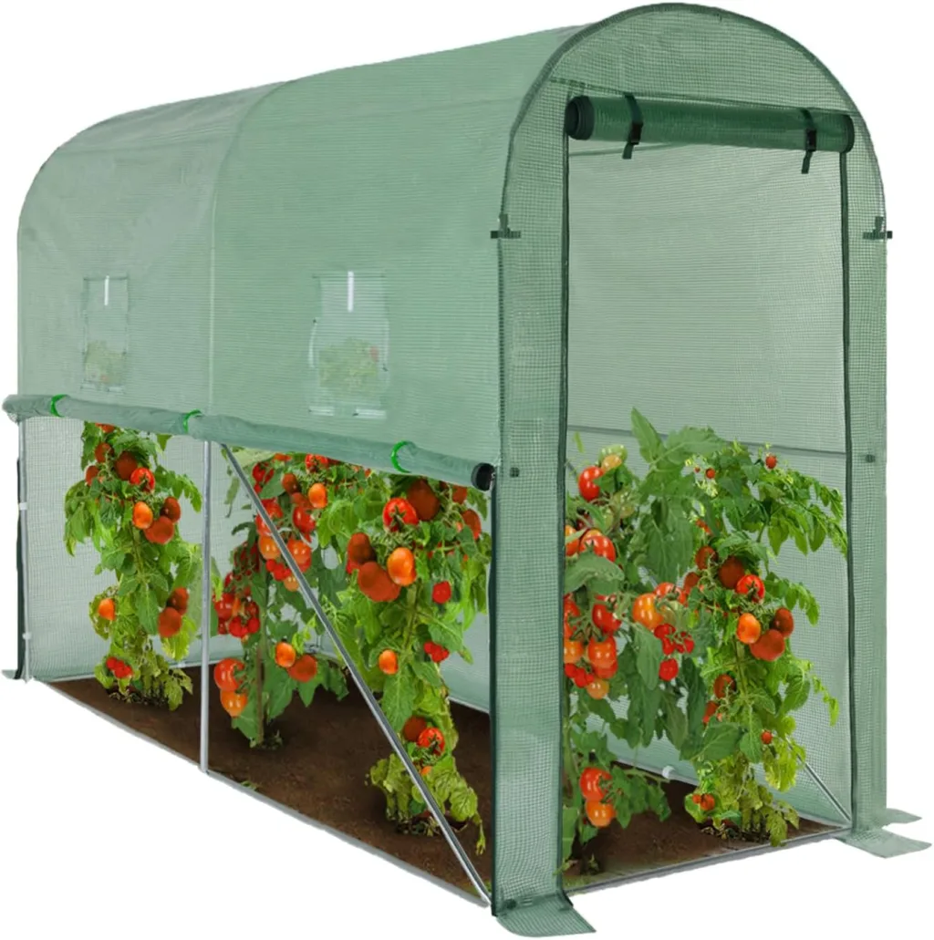 IDMarket - Hochklappbares Tomatengewächshaus 3m² grün 2 Fenster mit Moskitonetz und Reißverschlusstür