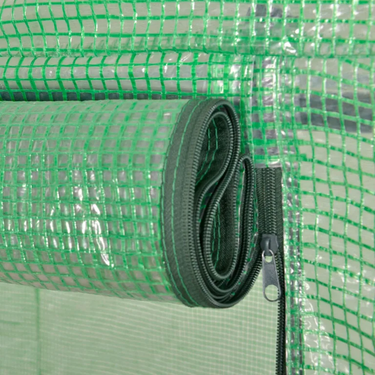 Outsunny Gartengewächshaus, 3 m², Tomatengewächshaus, Maße: 3 x 1 x 2 m (L x B x H), Tür mit Reißverschluss, aufrollbar, 2 Seiten aufrollbar, Polyethylen, hohe Dichte, Grün – Bild 6