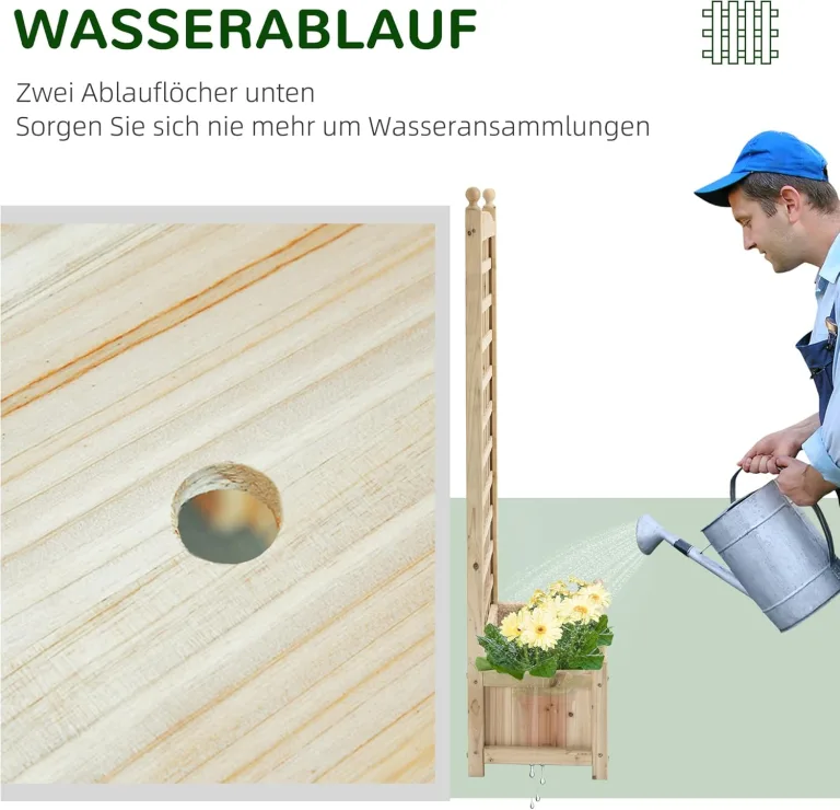 Outsunny Hochbeet Pflanzkasten mit Rankgitter Blumenkasten Rankkasten Rosenbogen mit Rankhilfe für Kletterpflanzen Garten Holz Natur 64 x 28 x 120 cm – Bild 4