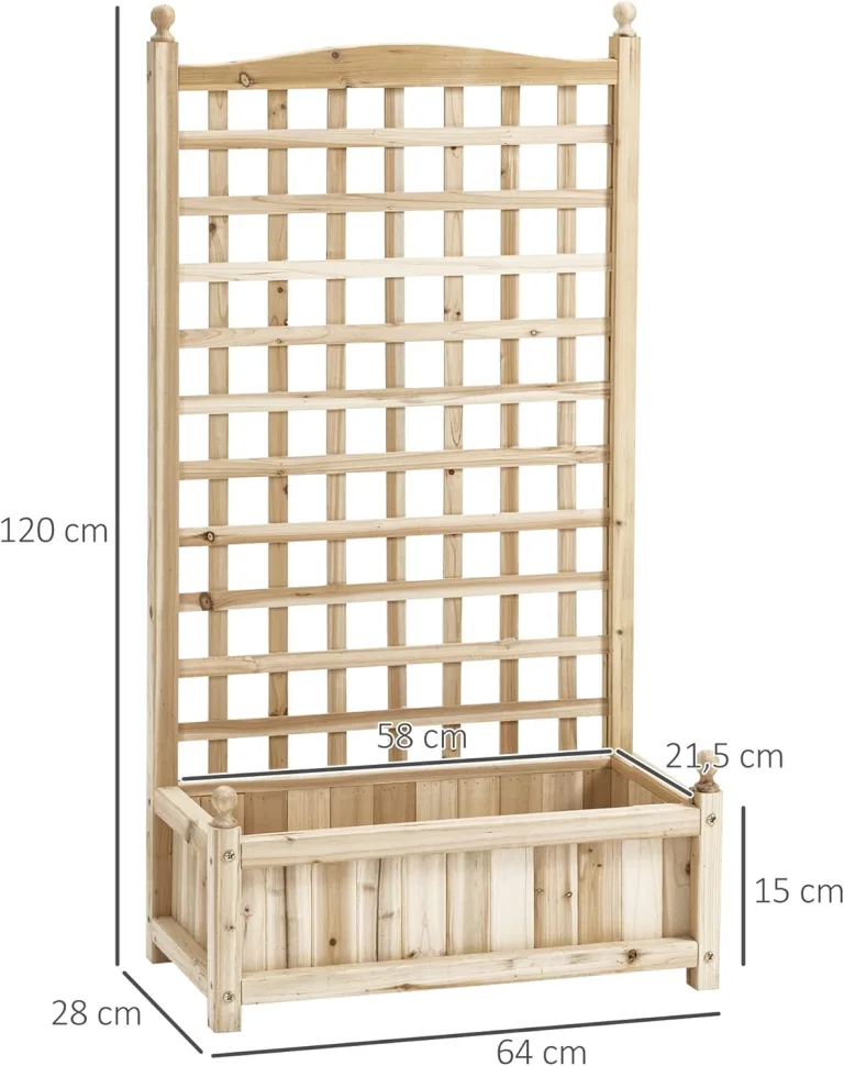 Outsunny Hochbeet Pflanzkasten mit Rankgitter Blumenkasten Rankkasten Rosenbogen mit Rankhilfe für Kletterpflanzen Garten Holz Natur 64 x 28 x 120 cm – Bild 7