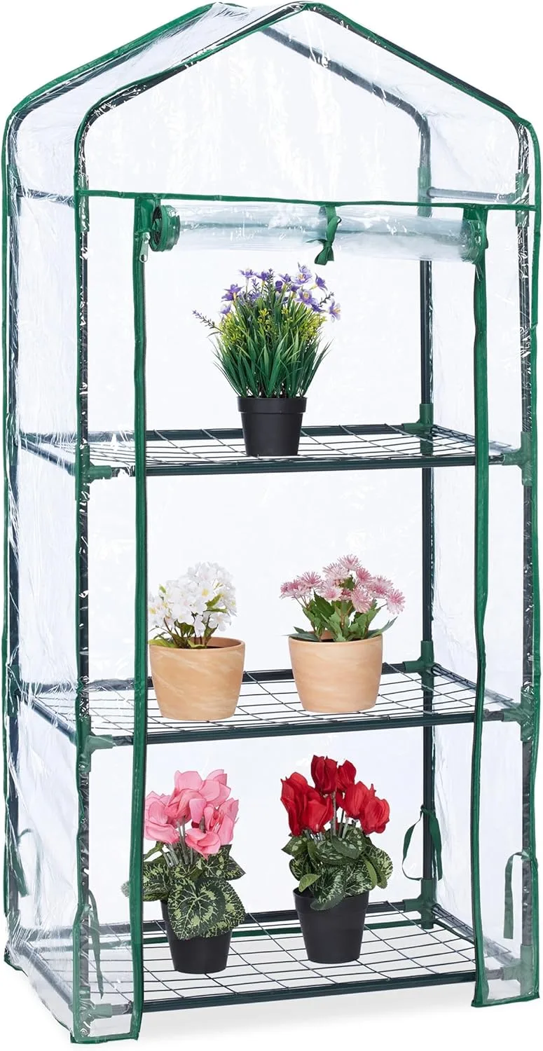 Relaxdays Gewächshaus Balkon, 3 Ebenen, Anzuchtregal HxBxT: 128 x 60 x 40 cm, PVC Foliengewächshaus, transparent-grün - Bild 1