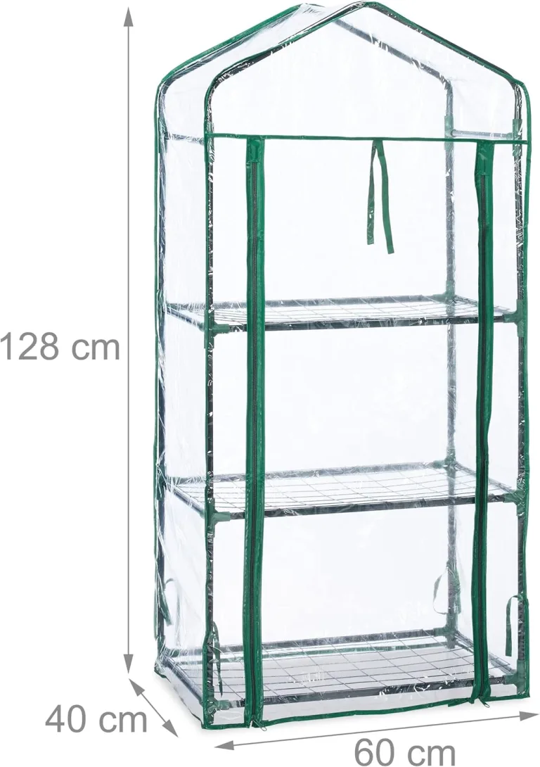 Relaxdays Gewächshaus Balkon, 3 Ebenen, Anzuchtregal HxBxT: 128 x 60 x 40 cm, PVC Foliengewächshaus, transparent-grün – Bild 5