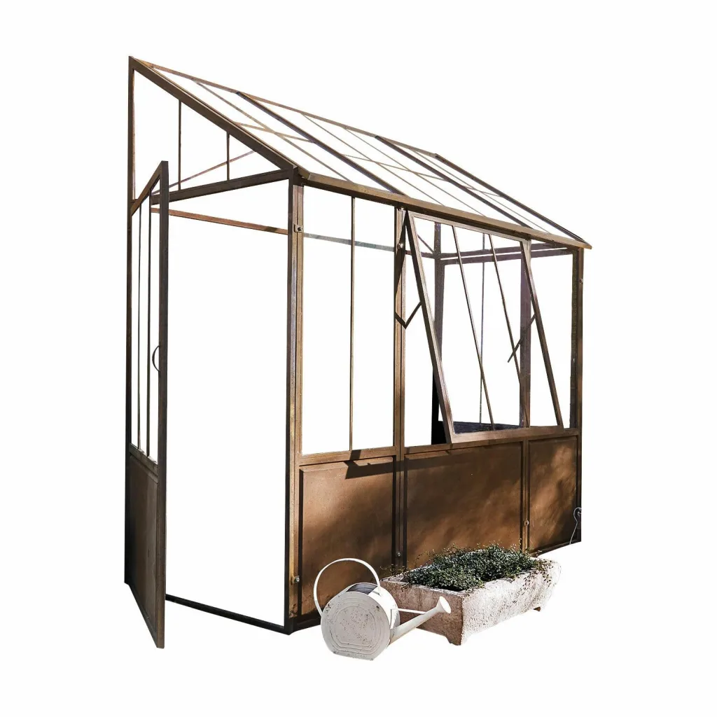 Loberon Gewächshaus Essone, mit Großem Fenster & Seitentüren, Wetterfest & Frostresistent, Authentisches Antik-Design, Gartenzubehör, Outdoor, Eisen, Acrylglas, antikbraun