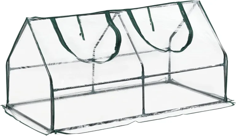 Mini Gewächshaus Laubach 120x60x60cm Foliengewächshaus für draußen Treibhaus mit Reißverschluss und 2 Fenstern Transparent – Bild 3
