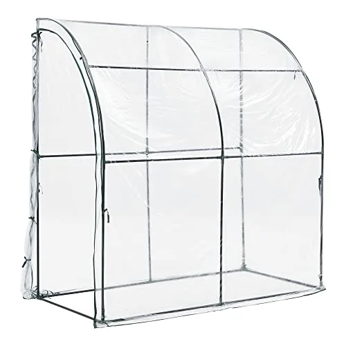 [en.casa] Gewächshaus Juta Tomatengewächshaus 100 x 200 x 215 cm Foliengewächshaus mit abgerundetem Dach Anlehngewächshaus Treibhaus mit aufrollbarer Tür Stahlrahmen Transparent – Bild 7