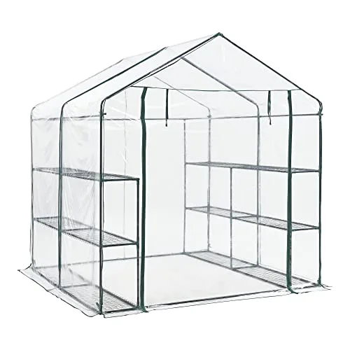 [en.casa] Gewächshaus Grünau mit Ablagen 200 x 200 x 220 cm Foliengewächshaus mit aufrollbarer Tür Pflanzhaus Treibhaus Stahlrahmen Transparent – Bild 10