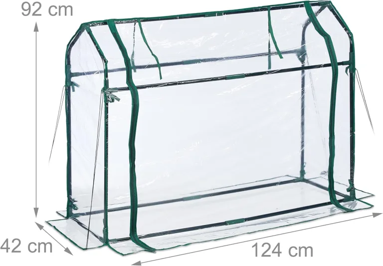 Relaxdays Foliengewächshaus, PVC-Folie, aufrollbare Tür, HxBxT: 92 x 124 x 42 cm, Frühbeet mit Stecksystem, transparent – Bild 5