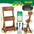 KESSER® Hochbeet mit 3 Etagen Premium Blumenkasten Blumentreppe Pflanztreppe Gemüsebeet Kräuterbeet Pflanzkübel Frühbeet Blumenbeet Pflanzkasten mit Gartenvlies - Beet inkl. Schaufelset, Braun - Thumbnail 4