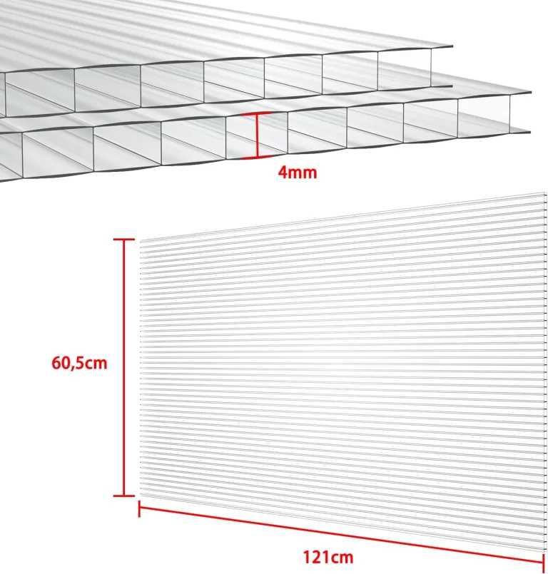 LARS360 14 Stück Polycarbonat Hohlkammerstegplatten Ersatzplatten 1210x605x4mm ca. 10,25 m² Doppelstegplatte Stoßsicheren und UV-Beständigen für Gewächshaus Gartenbau Carports – Bild 3