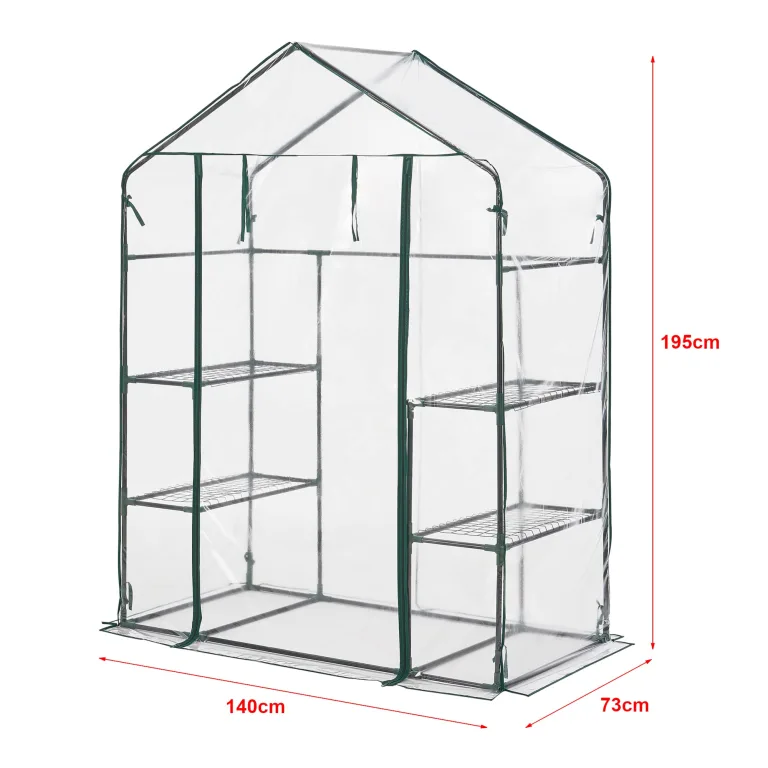 [en.casa] Gewächshaus Hoorn Tomatengewächshaus 140 x 73 x 195 cm Foliengewächshaus mit Ablagen Satteldach Treibhaus mit aufrollbarer Tür Stahlrahmen Transparent – Bild 3