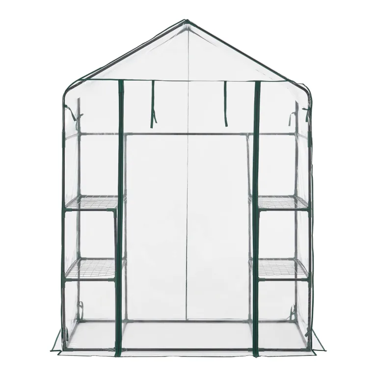 [en.casa] Gewächshaus Hoorn Tomatengewächshaus 140 x 73 x 195 cm Foliengewächshaus mit Ablagen Satteldach Treibhaus mit aufrollbarer Tür Stahlrahmen Transparent – Bild 4