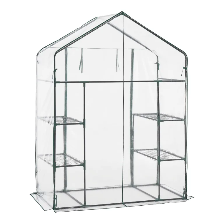 [en.casa] Gewächshaus Hoorn Tomatengewächshaus 140 x 73 x 195 cm Foliengewächshaus mit Ablagen Satteldach Treibhaus mit aufrollbarer Tür Stahlrahmen Transparent – Bild 5