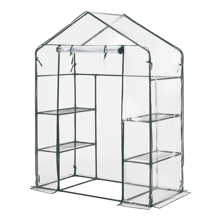 [en.casa] Gewächshaus Hoorn Tomatengewächshaus 140 x 73 x 195 cm Foliengewächshaus mit Ablagen Satteldach Treibhaus mit aufrollbarer Tür Stahlrahmen Transparent – Bild 1