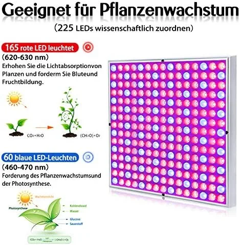 NAIZY 45W Pflanzenlampe 225LEDs Pflanzenleuchte LED Pflanzenlicht Rot&Blau vollspektrum Wachstumslampe 1.5m Kabellänge Innengarten Wachsen-Hängeleuchte, 310 * 310 * 35mm – Bild 5
