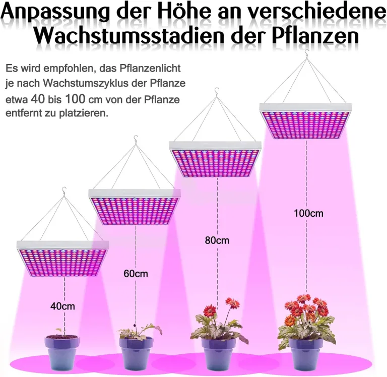NAIZY 45W Pflanzenlampe 225LEDs Pflanzenleuchte LED Pflanzenlicht Rot&Blau vollspektrum Wachstumslampe 1.5m Kabellänge Innengarten Wachsen-Hängeleuchte, 310 * 310 * 35mm – Bild 9