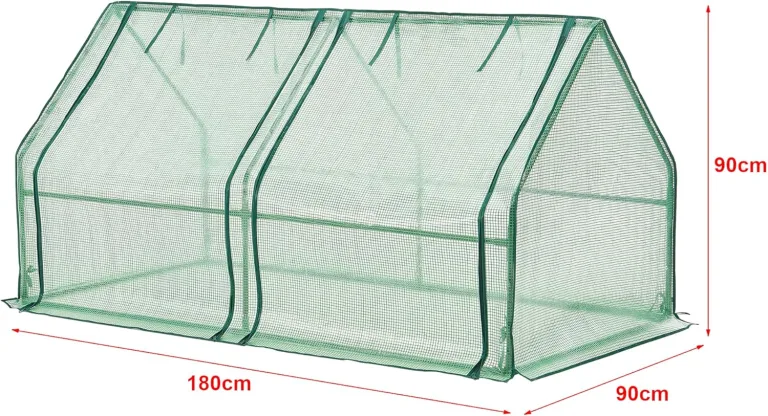 Mini Gewächshaus Nissewaard 180x90x90cm Foliengewächshaus für draußen Treibhaus mit Reißverschluss und 2 Fenstern Gitternetzfolie Grün – Bild 5