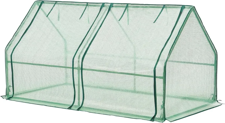 Mini Gewächshaus Nissewaard 180x90x90cm Foliengewächshaus für draußen Treibhaus mit Reißverschluss und 2 Fenstern Gitternetzfolie Grün – Bild 4