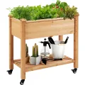 Yaheetech Hochbeet mit Rollen & Ablageboden, Pflanzkasten Pflanztrog Blumenkübel Kräuterbeet aus Holz, Pflanzbeet für Garten, Balkon & Terrasse, 87 x 47 x 83,5 cm - Thumbnail 1