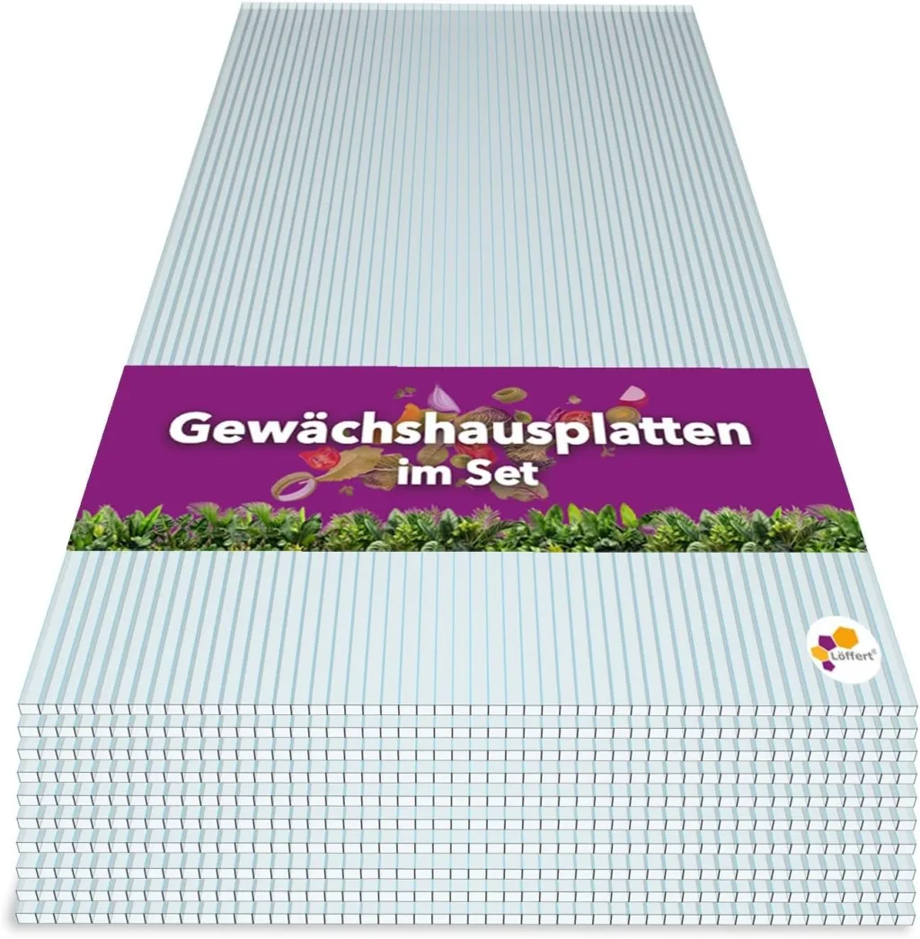 Löffert Gewächshausplatten | 4mm, 6mm, 8mm, 10mm | 5er & 10er Set | 121,0 x 60,5cm, 150 x 60,5cm, 140 x 70cm, 150 x 70cm | Transparent | Kunststoffrahmen | Löffert Kunststoffe GmbH