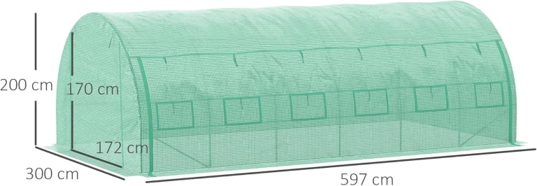 Outsunny Foliengewächshaus Polytunnel 6 x 3 x 2 m begehbares Gewächshaus mit aufrollbar Abdeckungen Folientunnel Treibhaus UV-Schutz Stahlrohr Grün – Bild 8