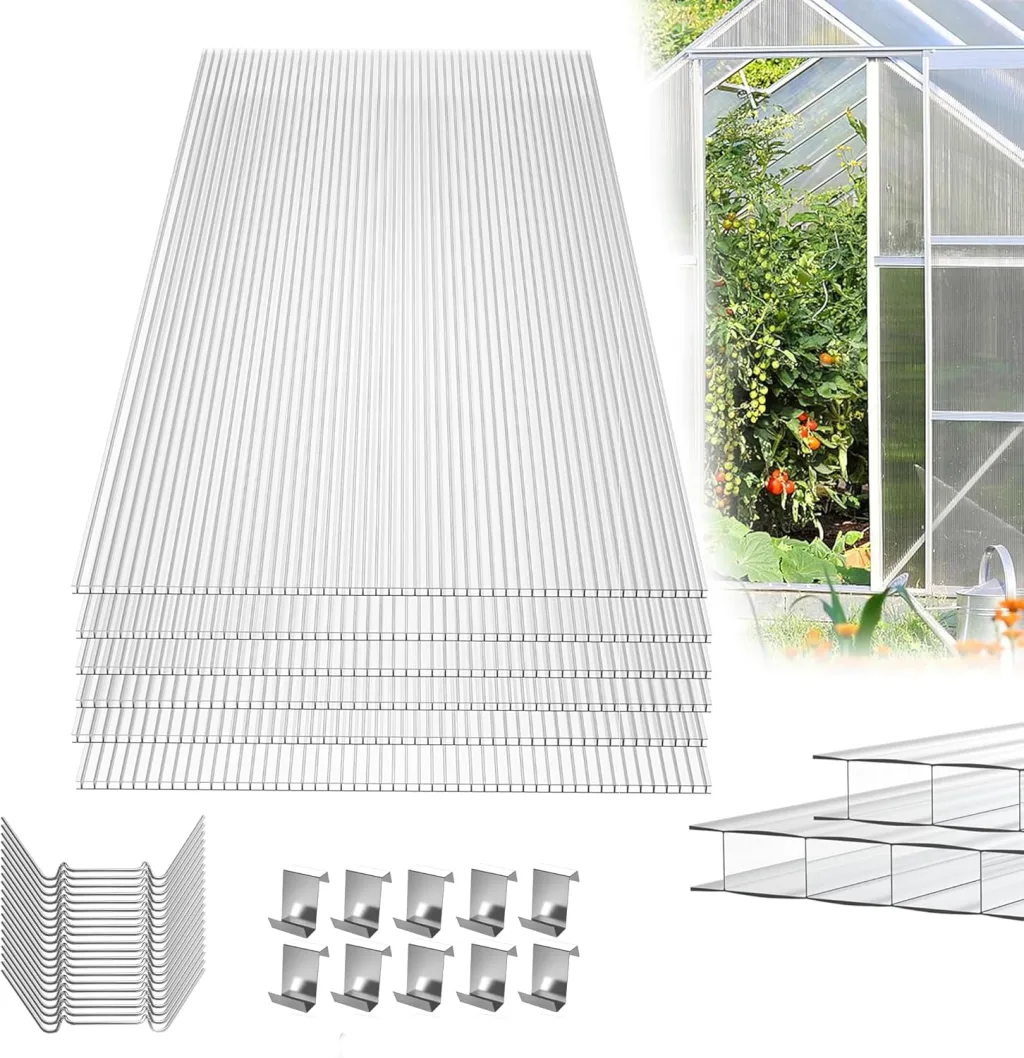14er Polycarbonat Doppelstegplatte Hohlkammerstegplatten 605x1210x4mm Gesamtfläche 10,25 m² Stegplatte Gewächshausplatte inkl.50 Klammern & 50 Z-Clips