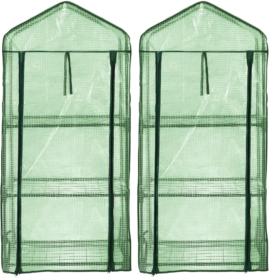 Royal Gardineer Gewächshaus Balkon: 2er-Set Folien-Gewächshäuser, 3 Etagen, Aufroll-Tür, 59x126x39cm, grün (Gartengewächshaus, Gewächszelt Tomaten, Insektenschutz)