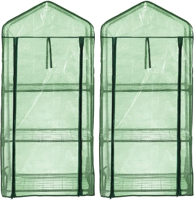 Royal Gardineer Gewächshaus Balkon: 2er-Set Folien-Gewächshäuser, 3 Etagen, Aufroll-Tür, 59x126x39cm, grün (Gartengewächshaus, Gewächszelt Tomaten, Insektenschutz) – Bild 1