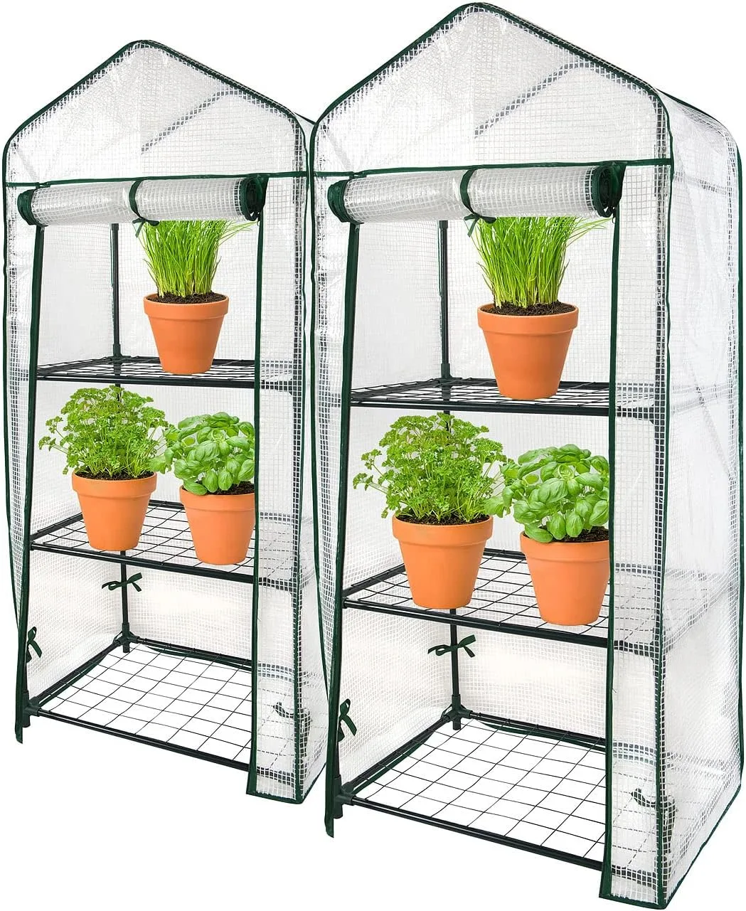 Royal Gardineer Gewächshaus Regale: 2er-Set Folien-Gewächshäuser, 3 Etagen, Aufroll-Tür, 59x126x39cm, weiß (Pflanzenregal, Foliengewächshaus Tomaten, Insektenschutz) - Bild 1