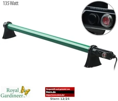 Royal Gardineer Gewächshaus Heizung: Elektrische Stabheizung für Gewächshäuser, 135 Watt, 105 cm, IP44 (Gewächshausheizung elektrisch, Heizung Gewächshaus elektrisch, Heizlüfter) – Bild 3